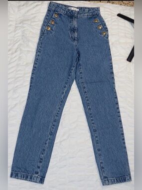 ZARA High Waisted Blue Jeans with Gold Buttons